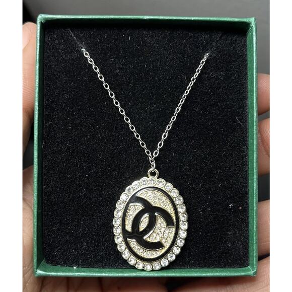 Authentic Upcycled Repurposed Gold & Crystal Stamped Pendant on Silver Necklace - Picture 1 of 6